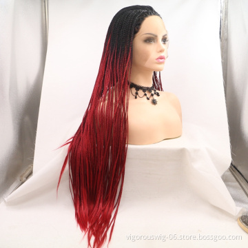 Long straight ombre black bug cheap wholesale high quality heat resistant synthetic braided wig lace front